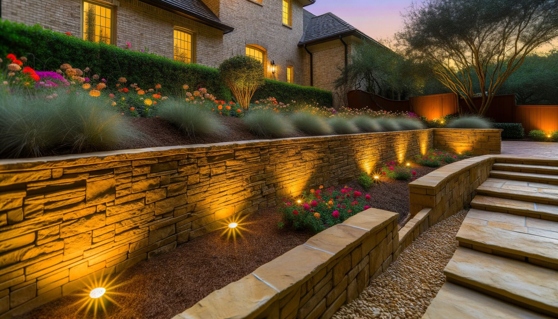 Retaining Wall & Garden - River Oaks, TX