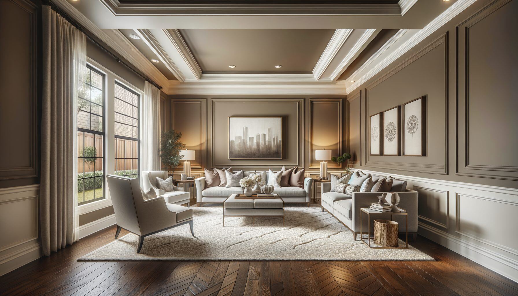 Taupe Accent Wall Living Room - The Woodlands, TX